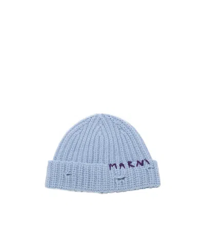 Marni Blue Shetland Wool Beanie In 00b29 Smoke Blue