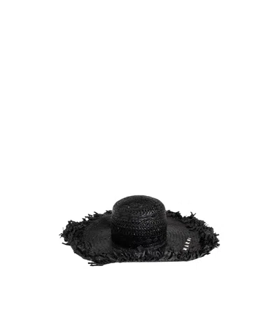 Marni Logo-embroidered Woven-raffia Hat In Black