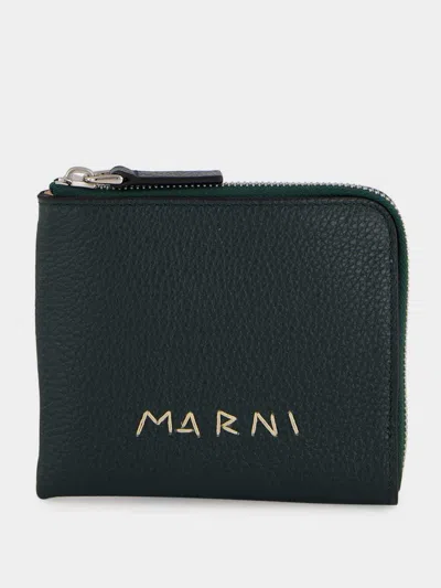 Marni Logo Embroidered Zipped Wallet In Green