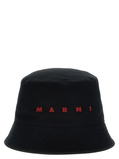 Marni Logo Embroidery Bucket Hat In Black