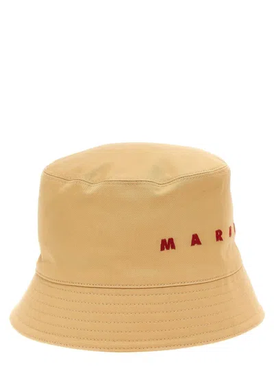 Marni Logo Embroidery Bucket Hat In Beige