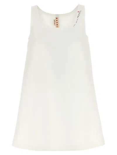 Marni Logo Embroidery Dress In White