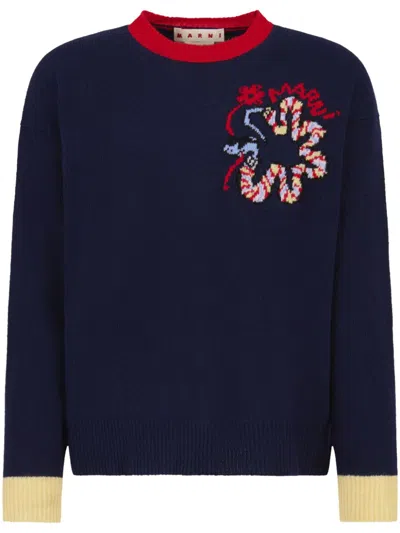 Marni Logo-embroidery Jumper In Blue