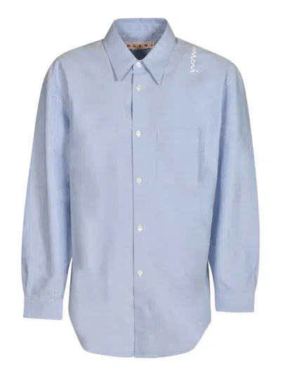 Marni Logo Embroidery Oversized Shirt In Sapphire