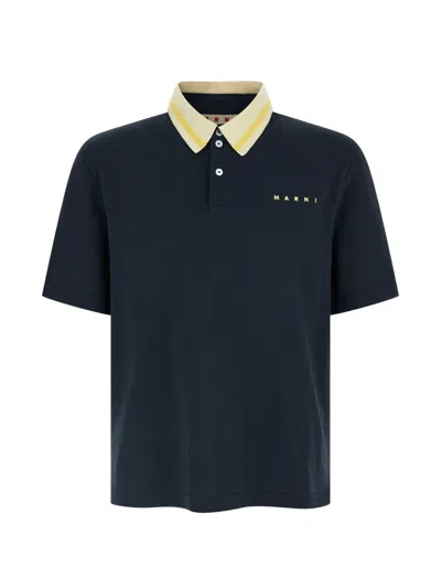 Marni Polo Shirt Short Sleeves Contrasting Collar In Blue