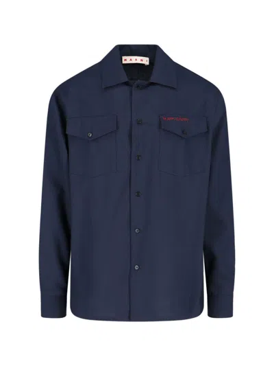 Marni Logo Embroidery Shirt In Blue