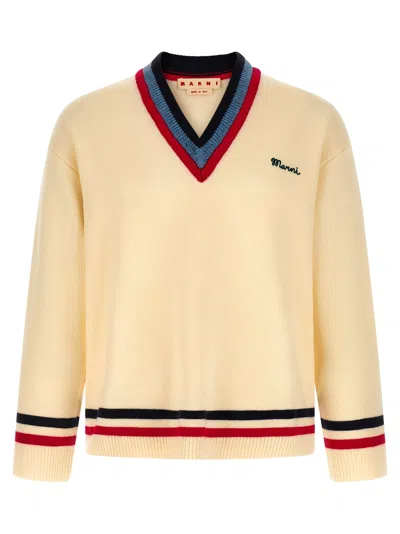 Marni Logo Embroidery Sweater Sweaters And Cardigans Beige In Neutral