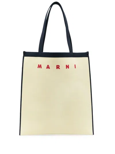 Marni Logo Embroidery Tote Bag In Brown