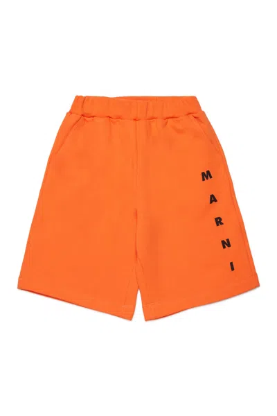 Marni Kids' Logo Fleece Shorts In Orange