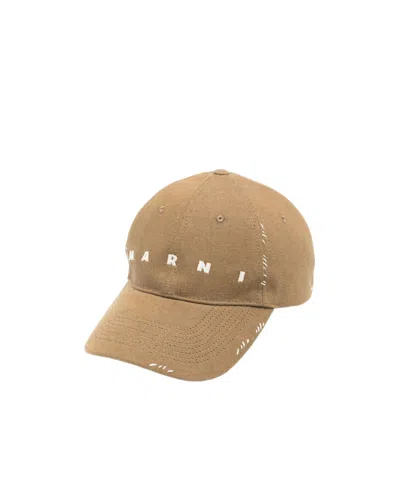Marni Logo-embroidered Cotton Hat In Nude