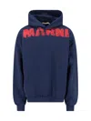 Marni Graphic Print Hooded Sweater With Ribbed Finish In Blue
