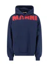 Marni Graphic Print Hooded Sweater With Ribbed Finish In Blue