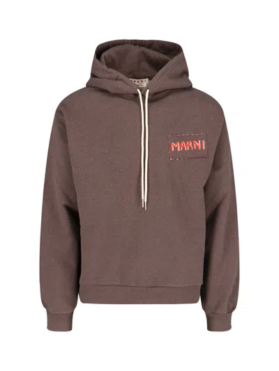 Marni Logo Hoodie In Brown