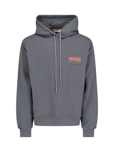 Marni Logo Hoodie In Grey