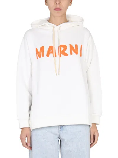 Marni Logo Hoodie In White