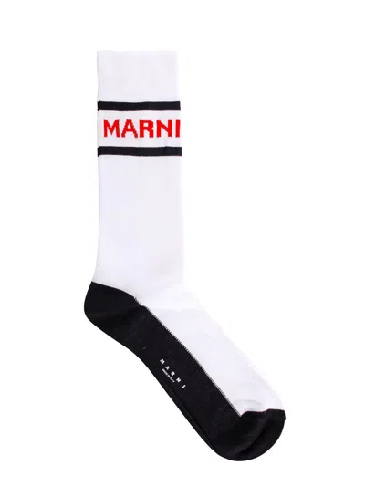 Marni Logo Intarsia Color-block Socks In White