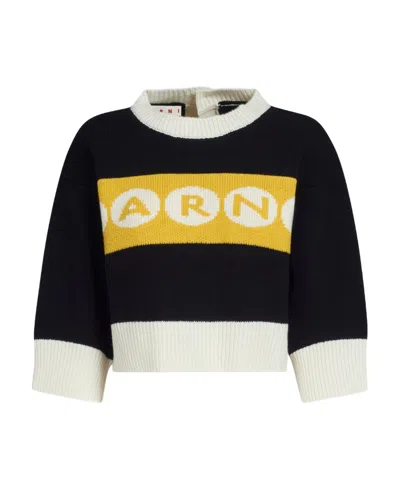 MARNI MARNI LOGO INTARSIA CROPPED KNITTED JUMPER