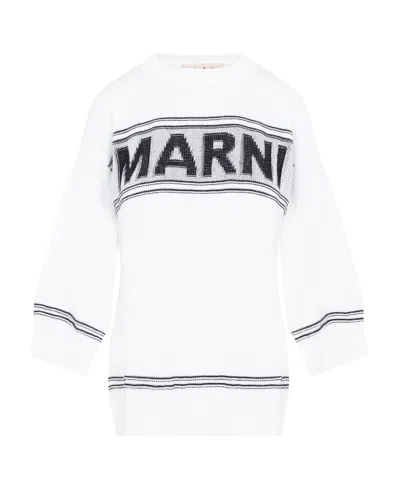 Marni Logo Intarsia-knit Sweater In White