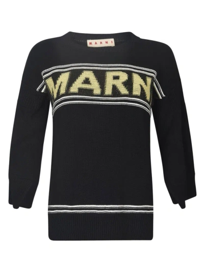 Marni Intarsia-knit Logo Cotton Jumper In Black