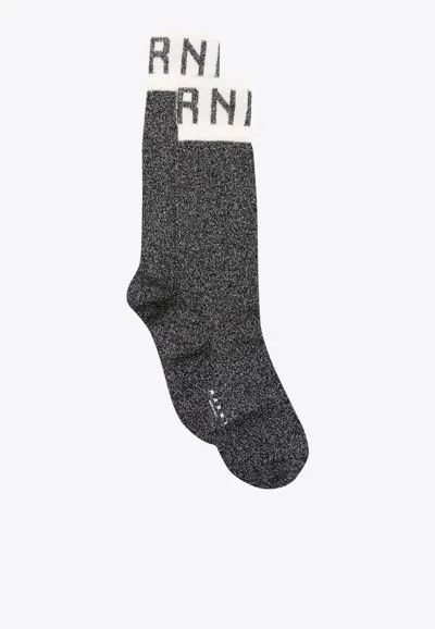 Marni Logo Intarsia Lurex Ribbed Socks In Black