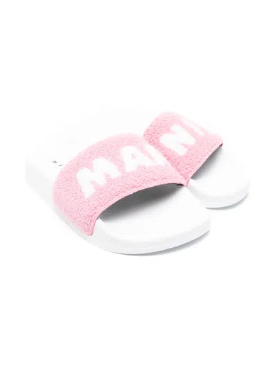 Marni Kids' Logo-intarsia Slides In Pink