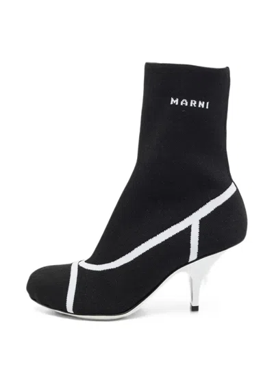 Pre-owned Marni Logo Intarsia Sock Boots In Black