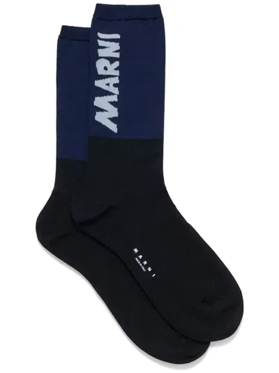 Marni Logo-intarsia Socks In Black