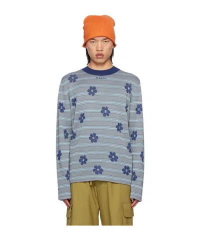 MARNI LOGO-INTARSIA STRIPED KNIT TOP