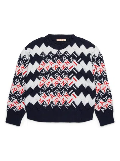 Marni Kids' Logo-intarsia Sweater In Blue