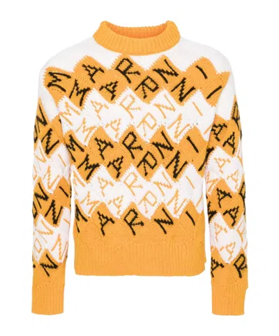 Marni Logo-intarsia Virgin Wool Jumper In Orange
