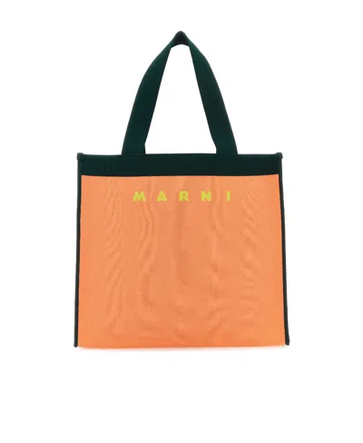 Marni Logo-jacquard Cotton-blend Tote Bag In Orange
