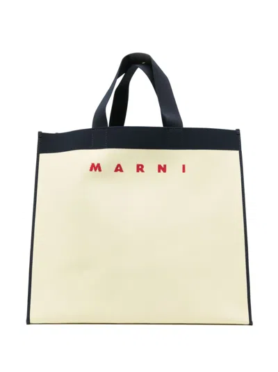 Marni Logo-jacquard Cotton Tote Bag In Brown