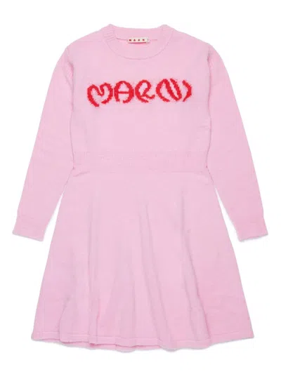 Marni Logo-jacquard Midi Dress In Pink