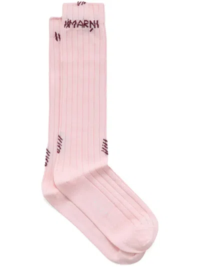 Marni Logo-jacquard Ribbed Socks In Pink