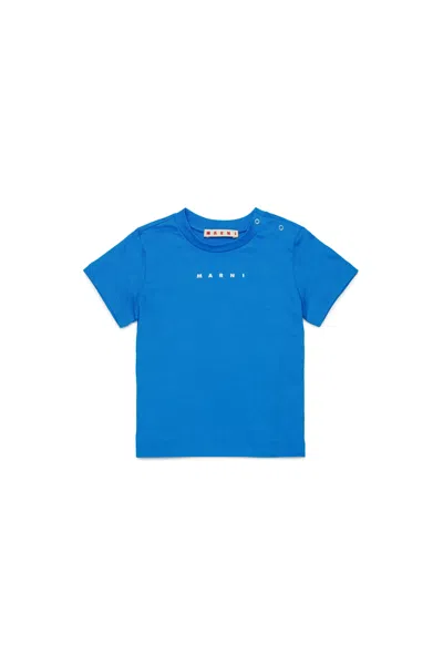 Marni Babies'  Logo Jersey T-shirt In Blue
