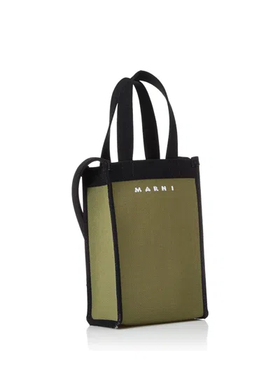 Marni Logo Knit Tote Bag In Green