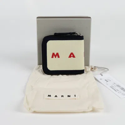 Marni Logo Knit Zipper Wallet In Neutral