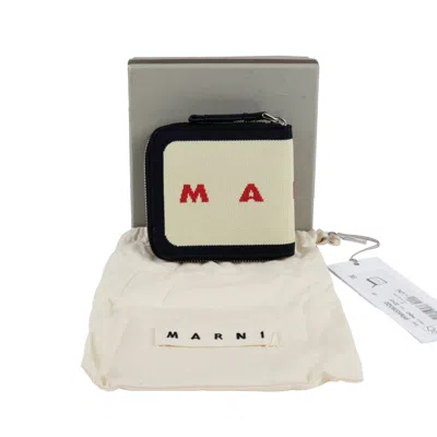 Marni Logo Knit Zipper Wallet In Blue
