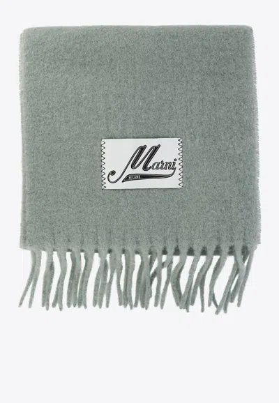 Marni Logo Label Fringed Alpaca Scarf