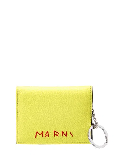 【MARNI】Logo Leather Card Holder Black leather card case with Marni Mending embroidery | Marni