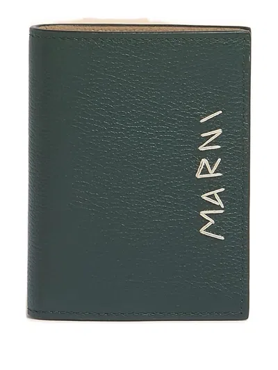 Marni Logo-lettering Bifold Wallet In Green