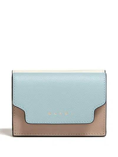 Marni Logo Lettering Foldover Wallet In Blue