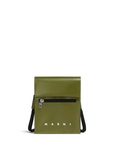 Marni Logo-lettering Shoulder Bag In Green