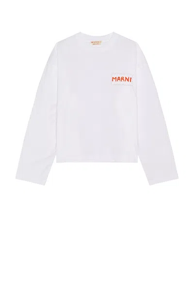Marni Logo Long Sleeve Tee In Lily White