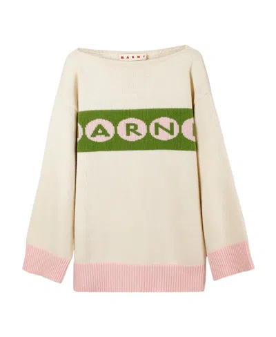 Marni Logo Long-sleeved Knitted Sweater In Nude
