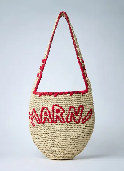 Marni Logo Motif Raffia Shoulder Bag In Brown
