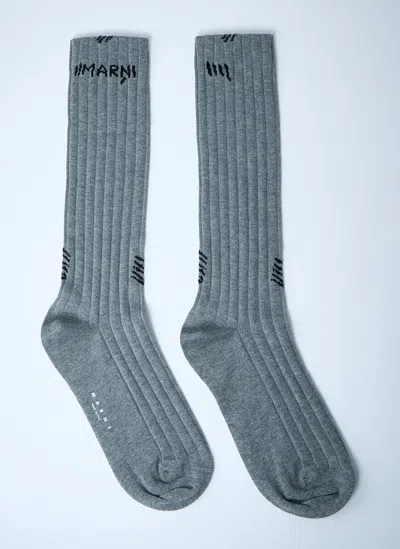Marni Logo Motif Socks In Gray