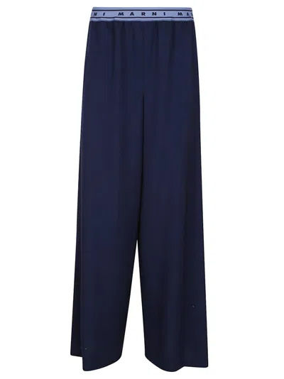 Marni Wide-leg Black Trousers With Elastic Waistband In Navy