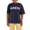 Marni Logo Organic Cotton T-shirt In Blue