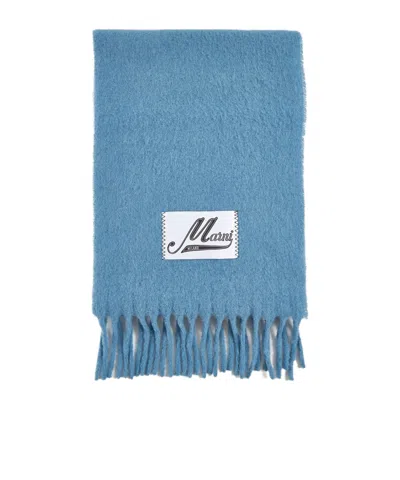 MARNI MARNI LOGO PATCH FRINGED-EDGE SCARF